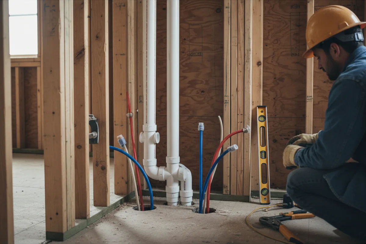 Drain and supply rough-in during Sump Pump Repair in Garrett